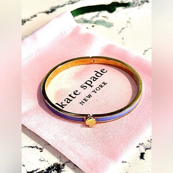 kate spade EUC Bracelet Gold w/Lavender Enamel/hinged w/Spade click closure - Picture 10 of 11